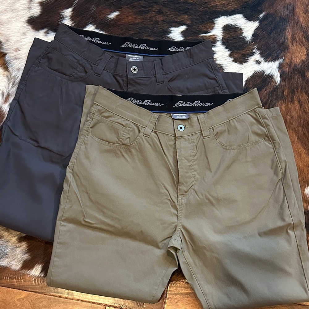 Eddie Bauer Dark Gray and Khaki Stretch Tech Pants, 2 pair 36x30